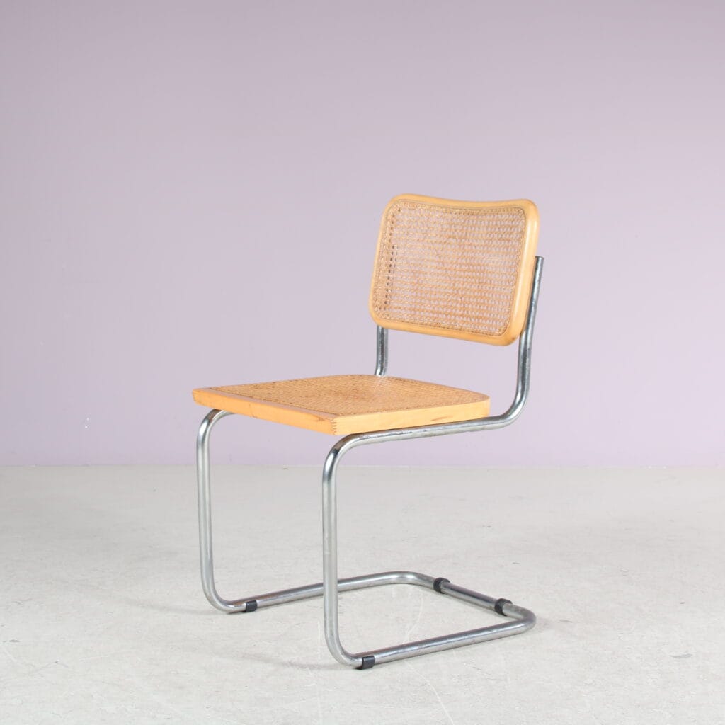 m28028 1970s Cesca chair in chrome plated metal with wooden frame and webbing / Italy