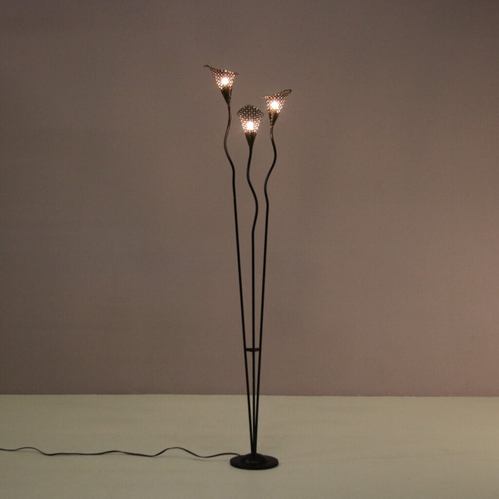 L5449 1950s Floor lamp with 3 black metal perforated hoods Mategot attributed France