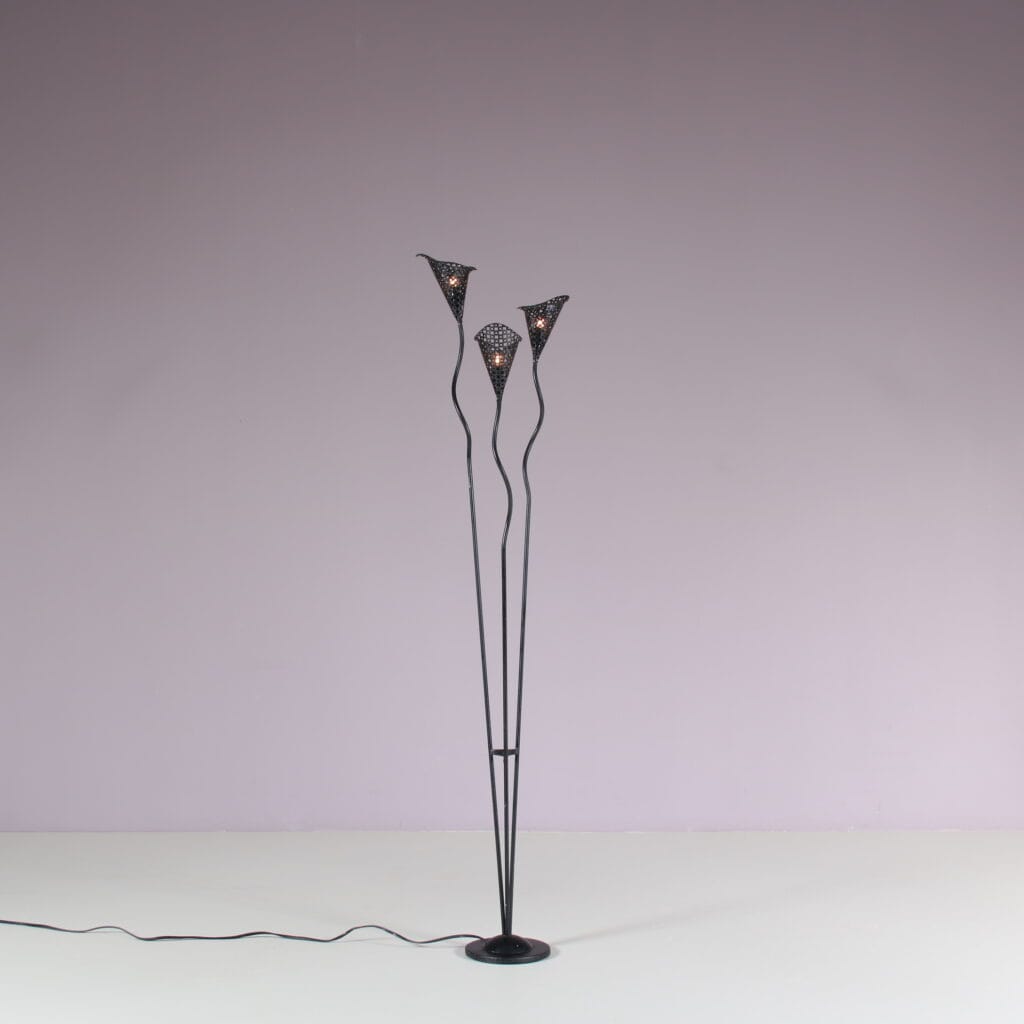 L5449 1950s Floor lamp with 3 black metal perforated hoods Mategot attributed France
