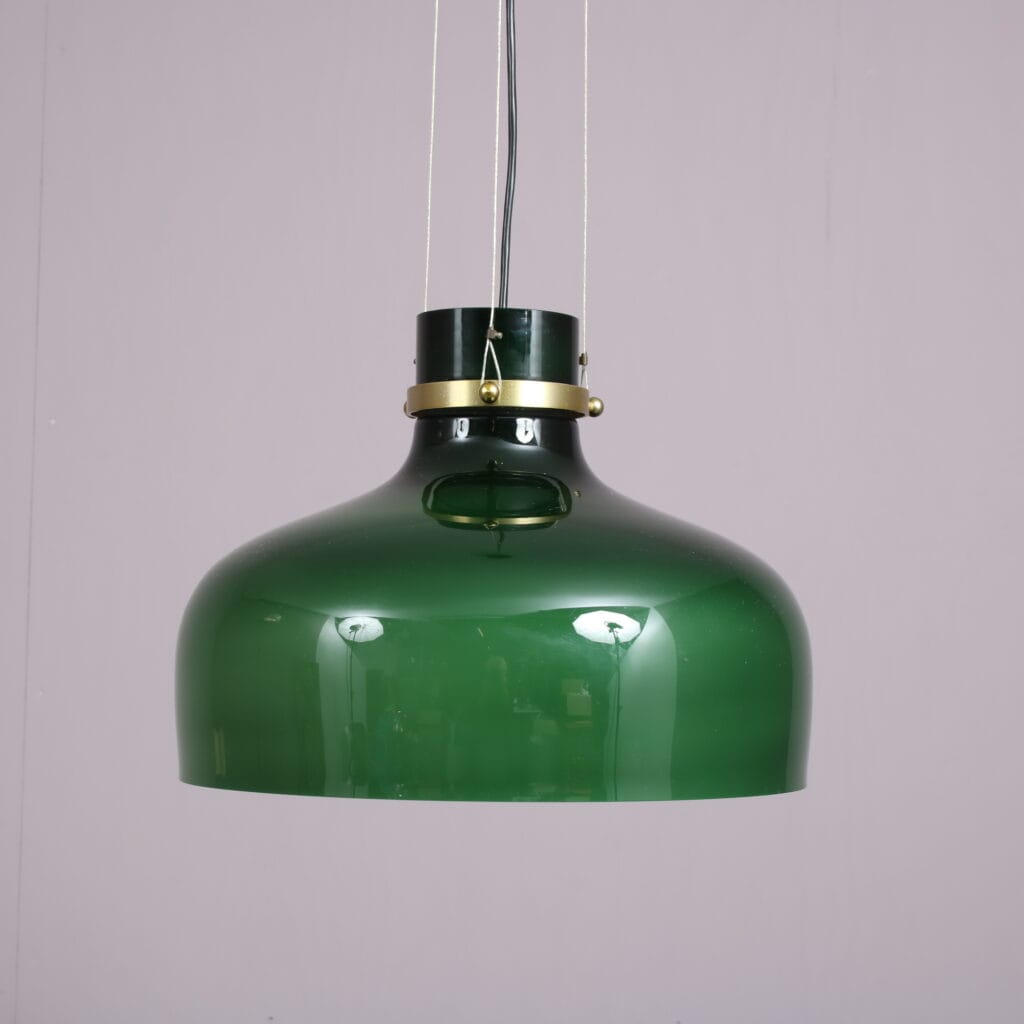 L5395 1960s Green glass with brass hanging lamp Holmegaard, Denmark