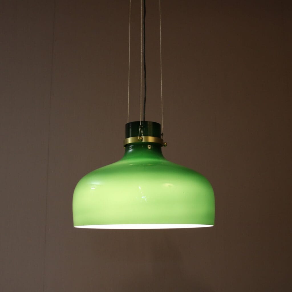 L5395 1960s Green glass with brass hanging lamp Holmegaard, Denmark