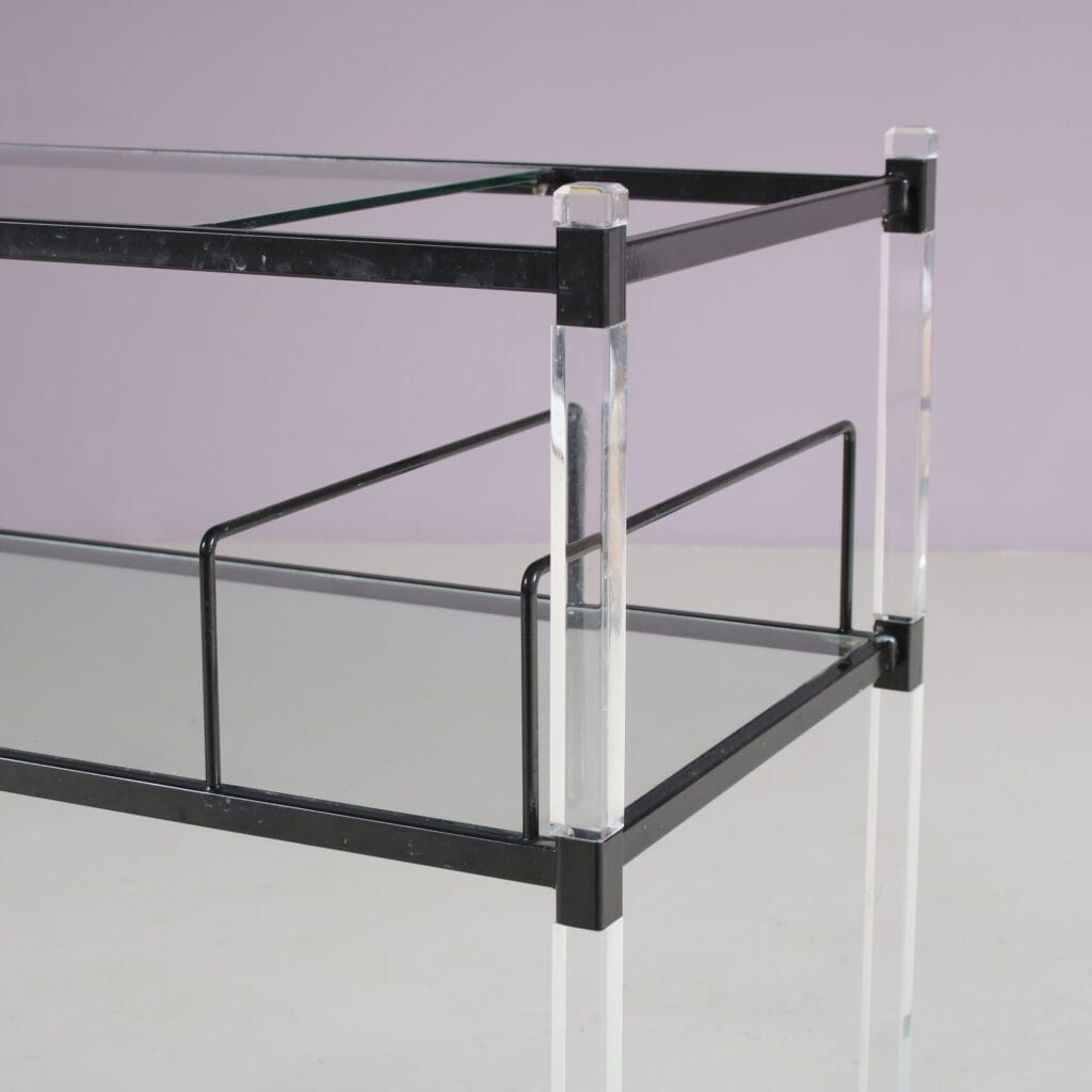 m27979 1960s Trolley in black metal with lucite frame and glass tops Germany