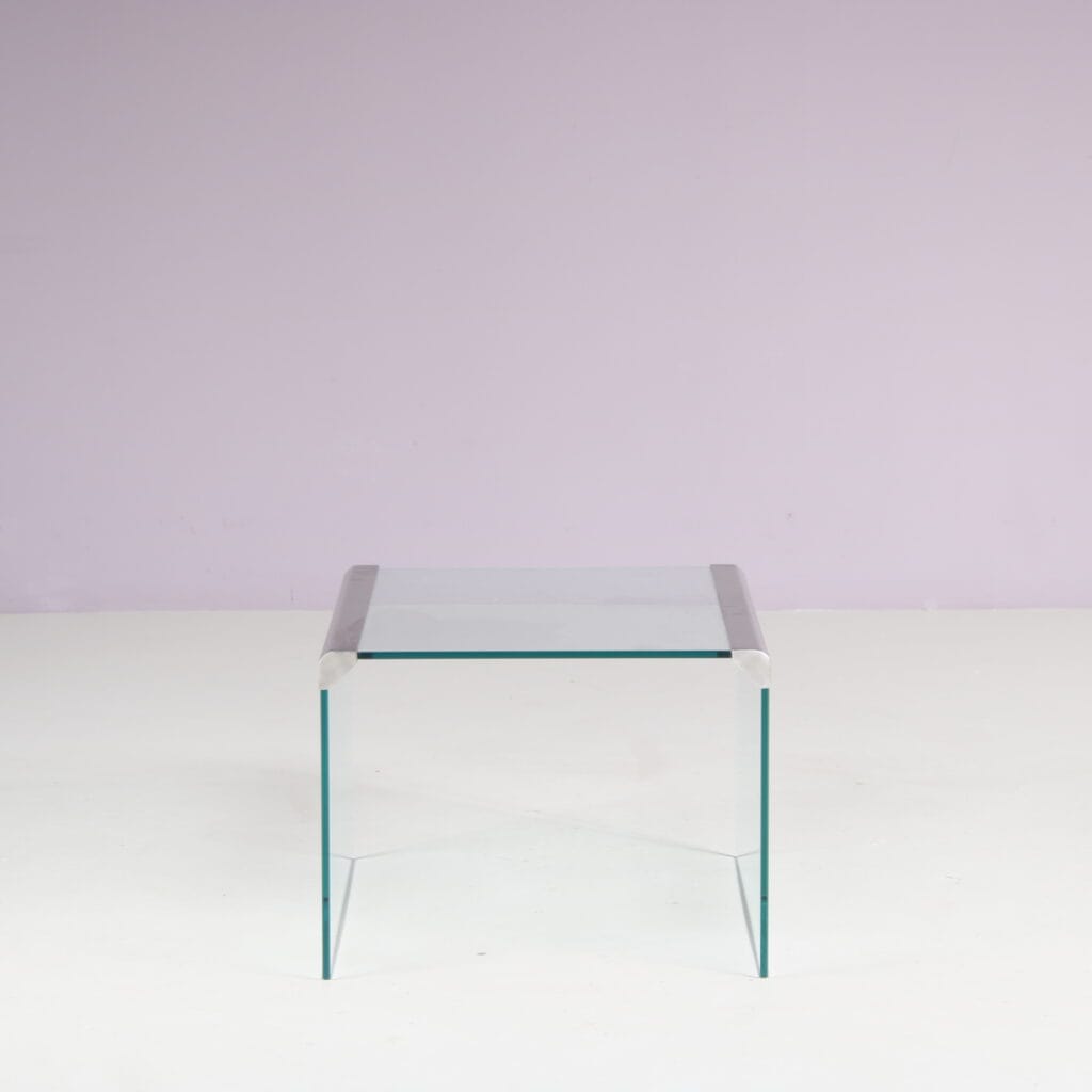 m28039 1970s Side table in glass with matt chrome edges / Gallotti & Radice / Italy