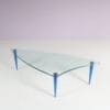 m28066 1980s Lobacevskij Coffee table, freeform glass top with blue lucite legs Isao Hosoe Tonelli, Italy