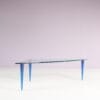 m28066 1980s Lobacevskij Coffee table, freeform glass top with blue lucite legs Isao Hosoe Tonelli, Italy