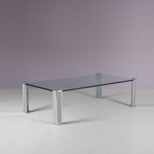 m28075 1970s Rectangular coffee table on aluminium legs with glass tops Peter Ghyczy Ghyczy, Netherlands
