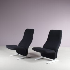 m28070-1 1970s Concorde Chair in black fabric upholstery on white aluminium base Pierre Paulin Artifort, Netherlands