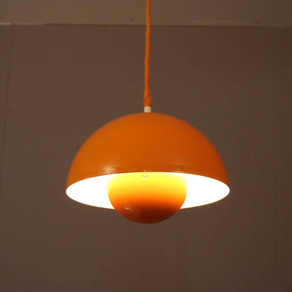 INC202-4 1970s Orange metal Flower Pot hanging lamp by Verner Panton for Louis Poulsen, Denmark