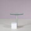 m28015 1980s Side table on marble base with chrome arm and glass top / Hank Kwint / Metaform, Netherlands