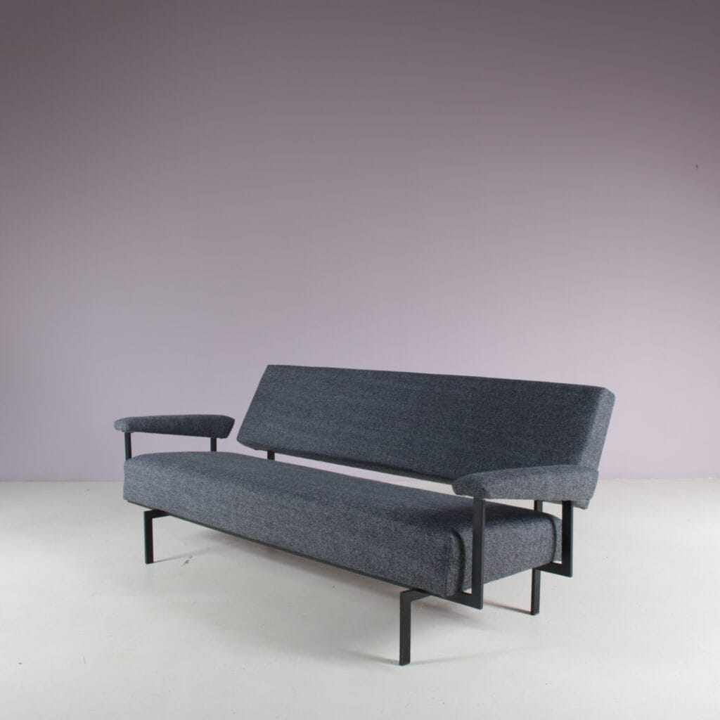 m27942 1950s 3-Seater sofa from the Japanese series, black metal base with new upholstery Cees Braakman Pastoe, Netherlands