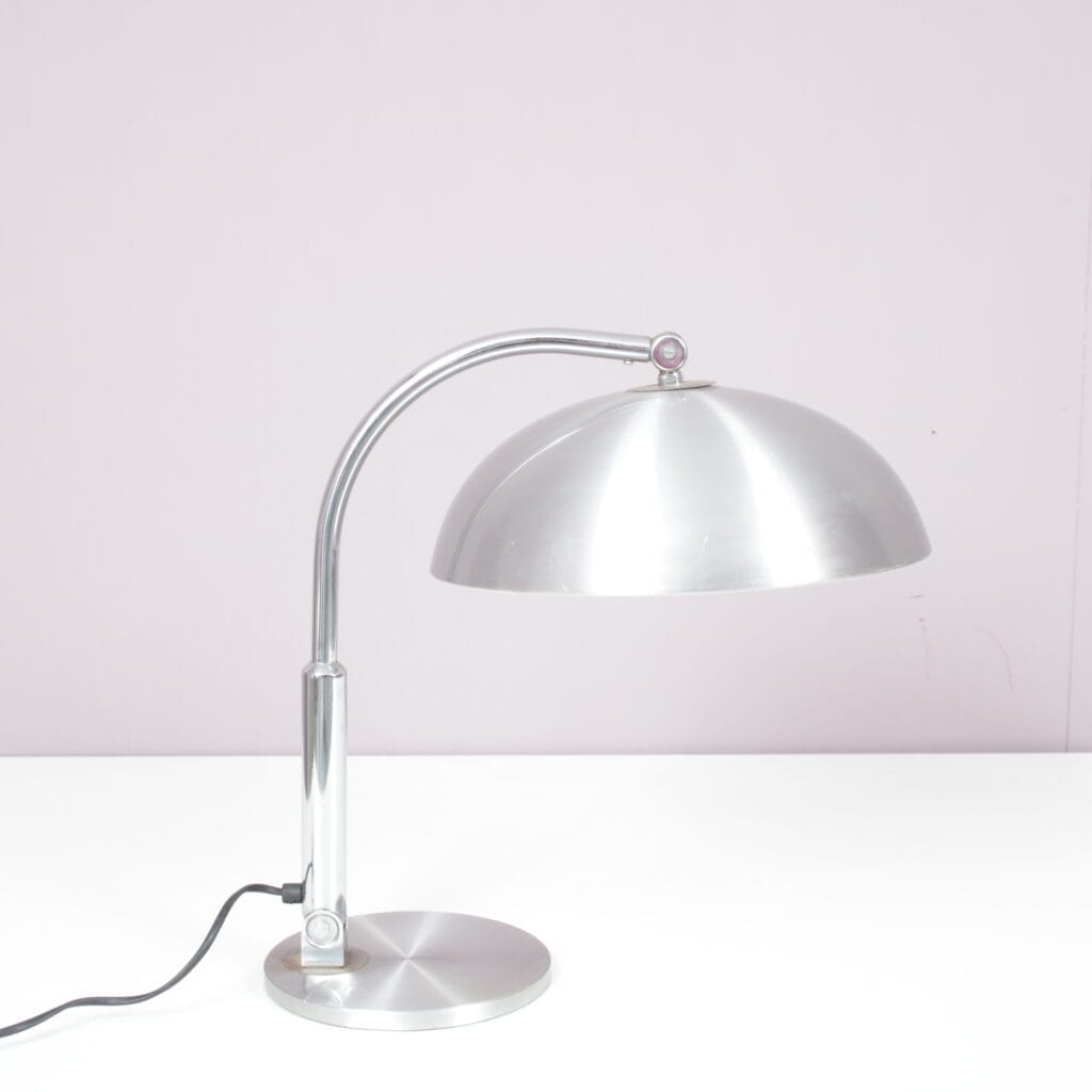 L5386 1950s Bauhaus style desk lamp in chrome metal with aluminium / H. Busquet / Hala, Netherlands