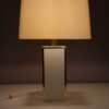 L5385 1980s Table lamp in white laminate with gold edges and fabric hood Belgium