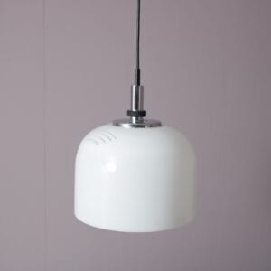 L5376 1970s White perspex hanging lamp with chrome details Raak, Netherlands