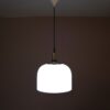 L5376 1970s White perspex hanging lamp with chrome details Raak, Netherlands