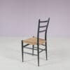 m28108 1950s Set of 4 Spinetto dining chairs in black wood with rush Chiavari, Italy