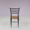m28108 1950s Set of 4 Spinetto dining chairs in black wood with rush Chiavari, Italy