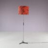 L5487 1960s Floor lamp on chrome plated metal base with black foot and red fabric shade Netherlands