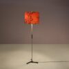 L5487 1960s Floor lamp on chrome plated metal base with black foot and red fabric shade Netherlands