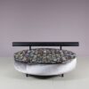 INC224 1980s Round loveseat with leather tube backrest and black leather cushion in the style of Antionio Citterio, Italy