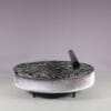 INC224 1980s Round loveseat with leather tube backrest and black leather cushion in the style of Antionio Citterio, Italy