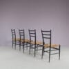 m28108 1950s Set of 4 Spinetto dining chairs in black wood with rush Chiavari, Italy