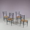m28108 1950s Set of 4 Spinetto dining chairs in black wood with rush Chiavari, Italy
