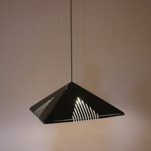 L5305 1980s Black perspex hanging lamp with four chrome metal chains Italy