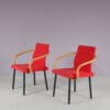m28106-m28092 1980s Mandarin chair in black metal with red fabric and wooden armrests Ettore Sottsass Knoll International, USA