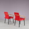 m28106-m28092 1980s Mandarin chair in black metal with red fabric and wooden armrests Ettore Sottsass Knoll International, USA