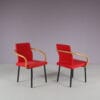 m28106-m28092 1980s Mandarin chair in black metal with red fabric and wooden armrests Ettore Sottsass Knoll International, USA