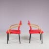 m28106-m28092 1980s Mandarin chair in black metal with red fabric and wooden armrests Ettore Sottsass Knoll International, USA