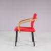 m28106-m28092 1980s Mandarin chair in black metal with red fabric and wooden armrests Ettore Sottsass Knoll International, USA