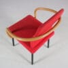 m28106-m28092 1980s Mandarin chair in black metal with red fabric and wooden armrests Ettore Sottsass Knoll International, USA