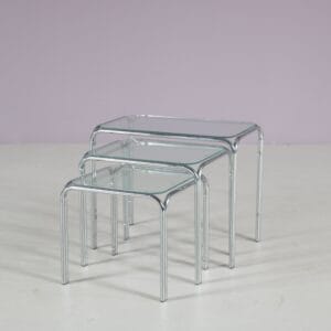 m28114 1970s Set of three nesting tables in chrome metal with glass tops / Netherlands 1