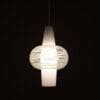 L4940 1950s Milk glass with clear glass hanging lamp Louis Kalff Philips, Netherlands