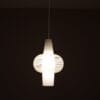 L4940 1950s Milk glass with clear glass hanging lamp Louis Kalff Philips, Netherlands