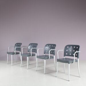 m28130 1980s Set of 4 "Minni" dining chais in aluminium with plastic back and seat / Antonio Citterio / Halifax, Italy