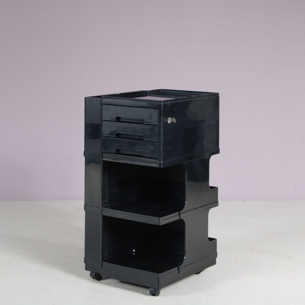 m28140 1970s Black plastic trolley Giovanni Pelis Stile Neolt, Italy