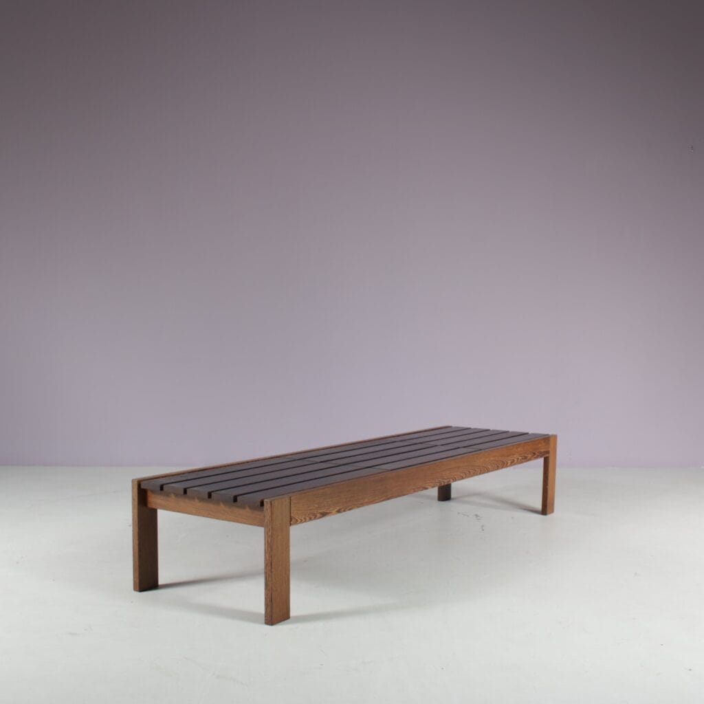 m28144 1960s Wengé wooden slat bench Netherlands