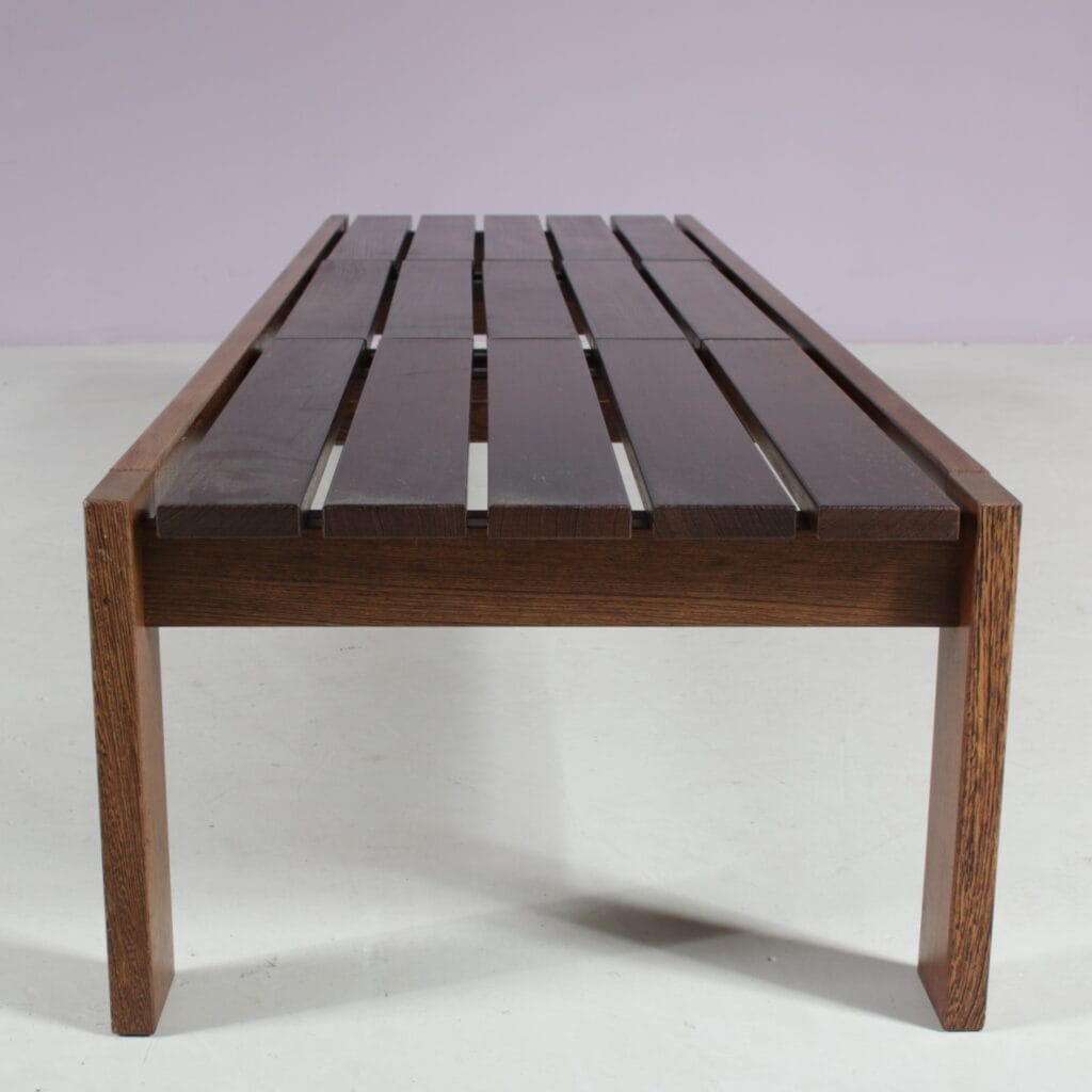 m28144 1960s Wengé wooden slat bench Netherlands