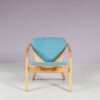 m28148 1970s "GE 460" Lounge chair in beech wood with blue fabric upholstery / Hans J. Wegner / Getama, Denmark