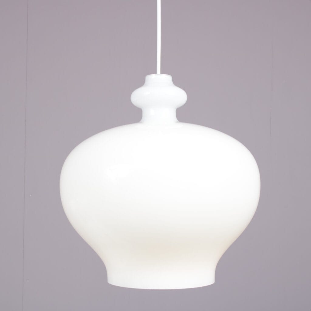 L5321 1960s White glass hanging lamp Hans Agne Jakobssen Markaryd, Sweden