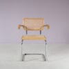 m28165 1970s Cesca chair with armrests on chrome plated metal base with webbing upholstery Italy