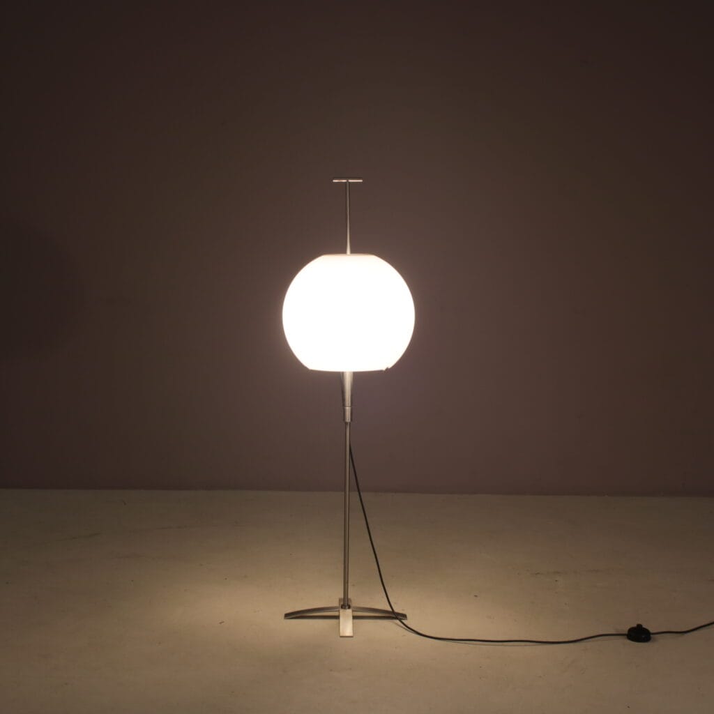 L5510 2000s Floor lamp model 3680 in chrome with white plexiglass shade Ligne Roset, France