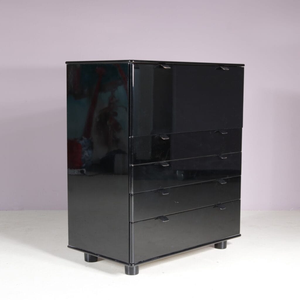 m28158 1980s Black high gloss drawer cabinet with secretary Peter Maly Interlubke, Germany