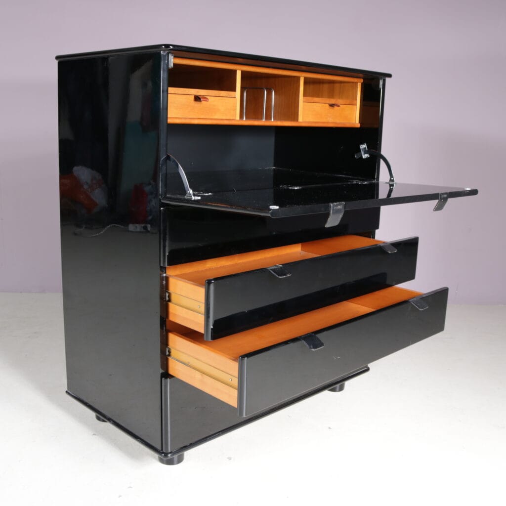 m28158 1980s Black high gloss drawer cabinet with secretary Peter Maly Interlubke, Germany