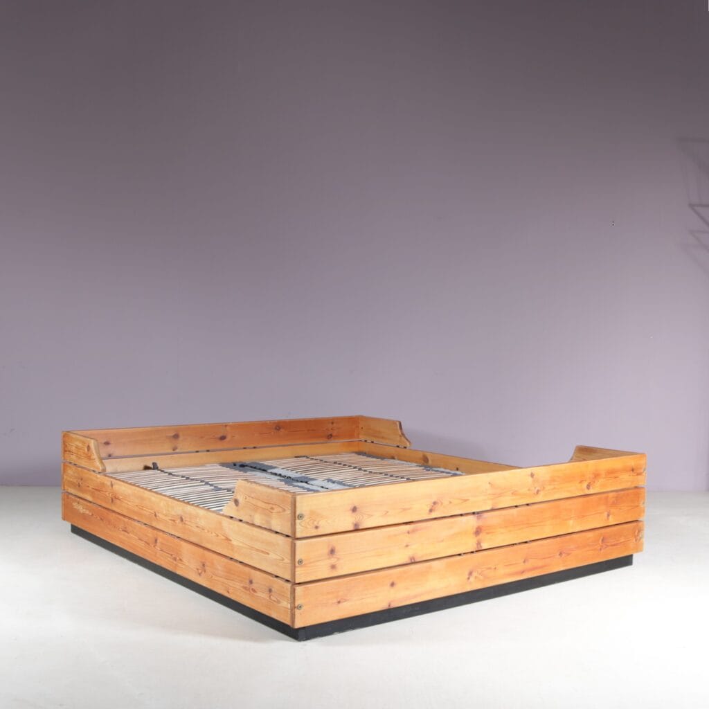 m28190 1970s Pine wooden double bed from Finland