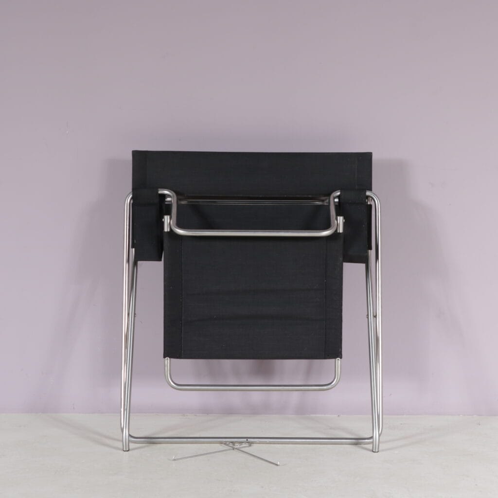 m28200 1980s Edition of 1930s D4 Folding chair in matted chrome with black fabric Marcel Breuer Tecta, Germany