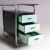 m28199 1950s Bauhaus style metal desk with green laminated doors / Torck, Belgium