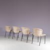 m28077 1950s Set of 4 dining chairs on black metal base with wicker upholstery, Netherlands